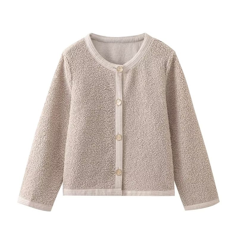 

Short Woolen Jacket European and American Autumn and Winter New Female Classic Style Knitting Cardigan Short Woolen Coat Khaki M