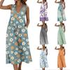 Women Sleeveless V Neck Floral Print Dress with Pockets Split Hem Cotton Linen Blend Casual Summer Midi Dress