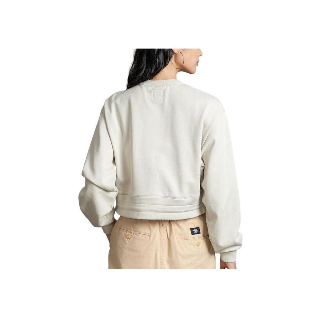 Vans Pullover Round Neck Skateboard Cat Pattern Long Sleeve Short Sweatshirt Women Sweatshirt Oatmeal VN000J222N1