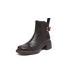 Krazing Pot Sheepskin Round Toe Thick Heels Chelsea Boots Size 42 High Quality Women Keep Warm Metal Buckle Ankle Boots