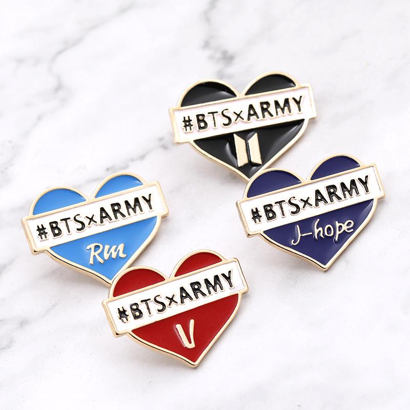 BTS Heart-shaped Badges, Retro Personalized BTS Member Name Brooches, "ARMY" Fan DIY Badges