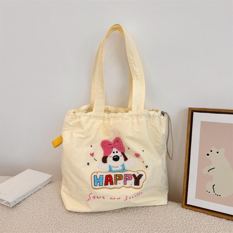 

Сумка через плечо с вышитым милым щенком, вместительная, повседневная, универсальная, портативная, с завязками, вместительная