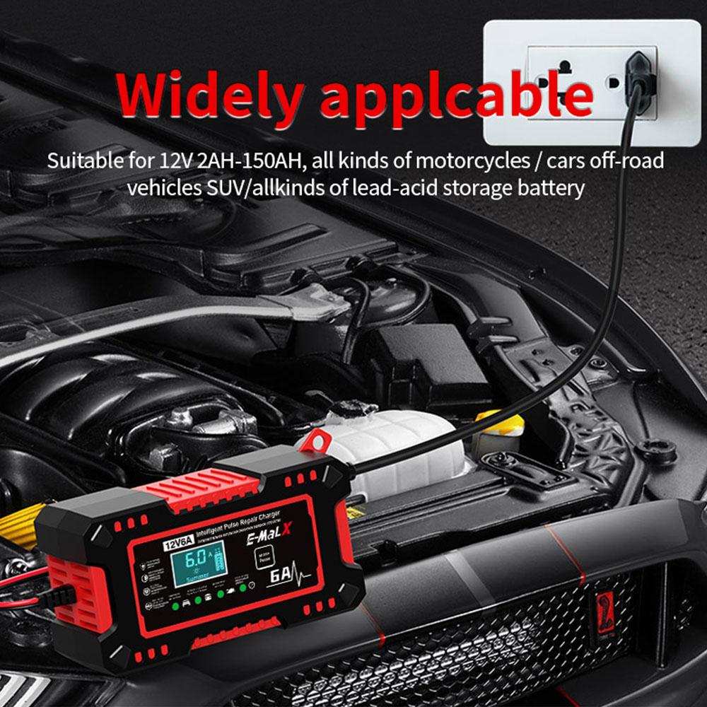 Voltage Temperature Detection 12V 6A Car Battery Charger Multiple Protection Digital LCD Display For Car SUV Motorcycle Truck Intelligent Pulse Repair