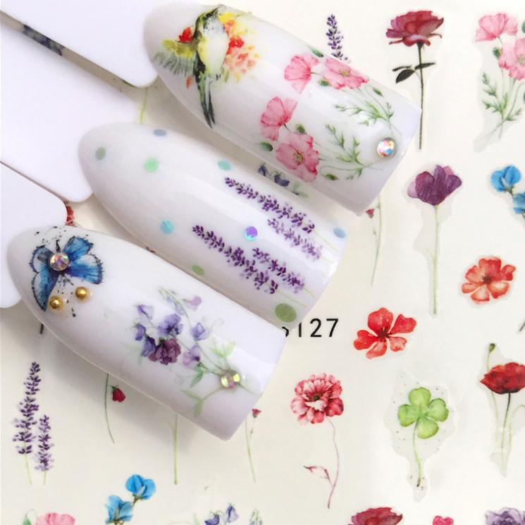 1 Sheet Flower Series Nail Art Water Transfer Sticker Full Wraps Deer Lavender Tattoo Flamingo Nail Tips DIY Decals Decoration