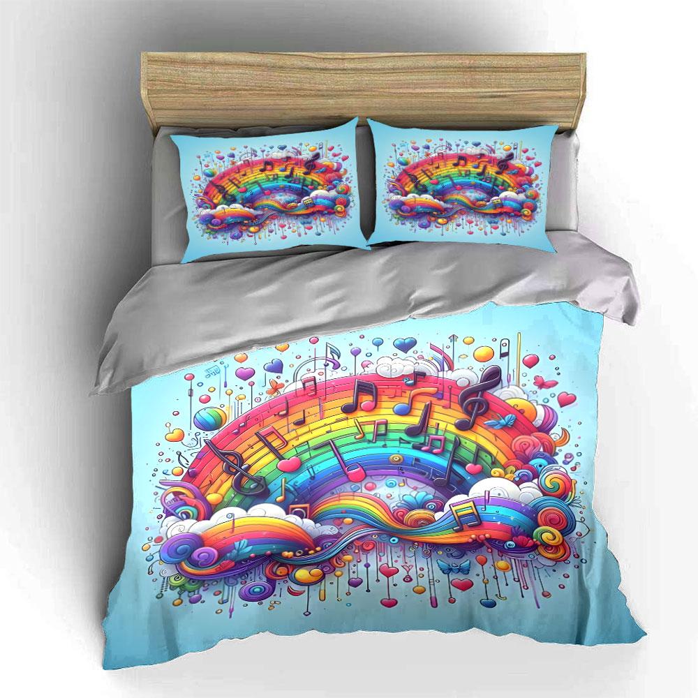 Colorful Rainbow Music Decor Soft Comfortable Duvet Cover Bedding Set Included 1*Duvet Cover & 2*Pillowcases, Gift