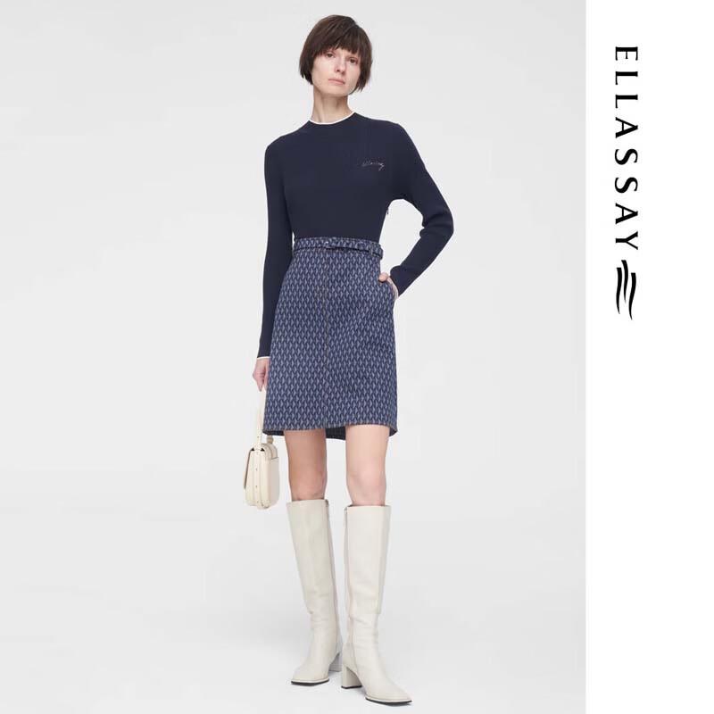 

ELLASSAY Faux Two-Piece Short Denim Knit Dress S
