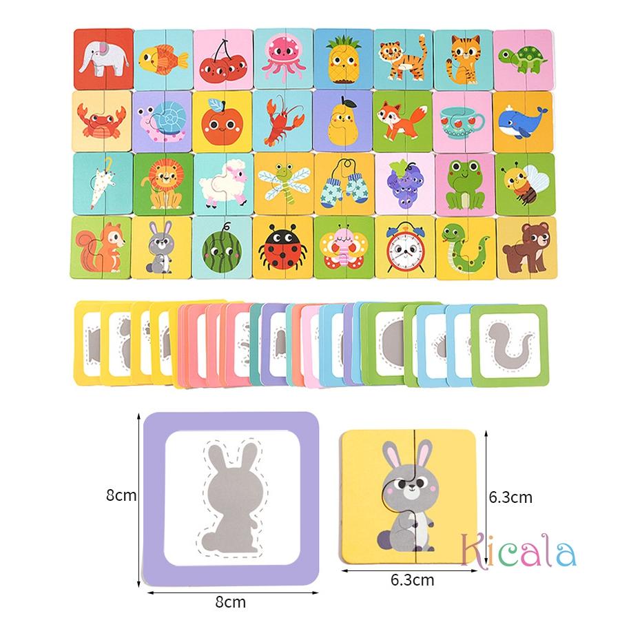 Montessori Wooden Shadow Puzzle Games For Kids Fruits Animals Cognition Matching Toy Learning Education Board Puzzle Game Gifts