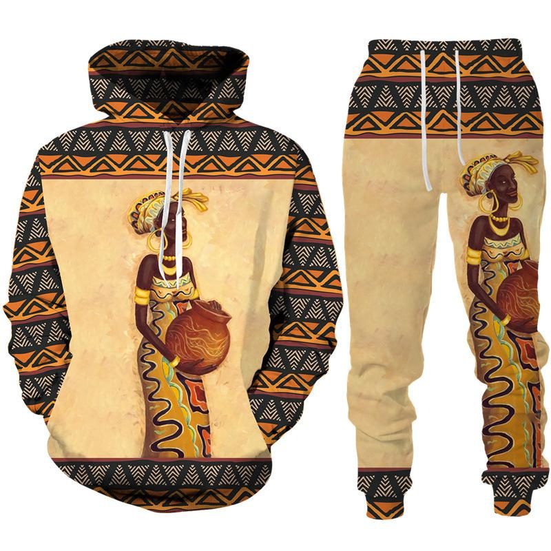 Frühling Herbst Sweatshirt Set 3D Druck Afrikanischen Ethnischen Stil männer Hoodie + Hosen Zwei Stück Lose Langarm Trainingsanzug kleidung
