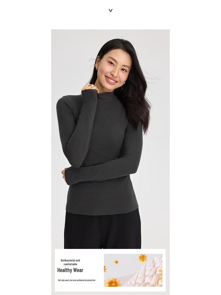 Women's Hyaluronic Acid Thermal Slimming Long Sleeve T-Shirt - Half High Neck, Autumn/Winter Base Layer