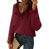 Women S Knit Long Sleeve Pullover Sweater With Buttons Ruffles