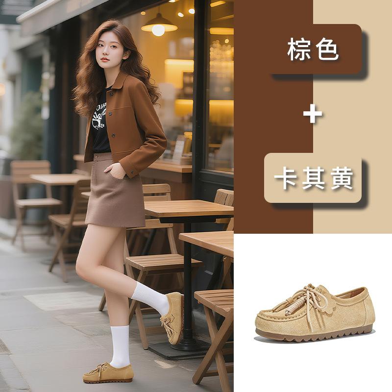 Leather kangaroo shoes 2025 autumn new fringed casual fashion single shoes versatile German training shoes women's shoes fringed women's shoes