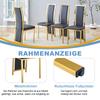 [Set of 2] European Minimalist Dining Chairs with Gold Edge. Black PU Leather + Gold-glossy Metal Frame, 109 Cm High, for Versatile Use.