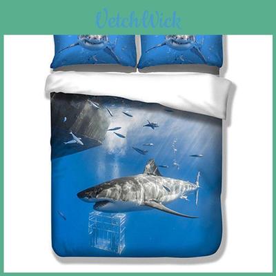 Luxurious 3d Shark Duvet Cover With Pillow Cases Marine Animal Quilt Bedding Set New