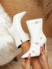 Autumn Winter White Pointed Toe Women Ankle Boots Belt Buckle Eelgant Thin High Heel Chelsea Side Zipper Short Shoes