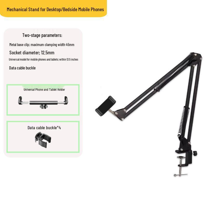 Desktop Streaming Microphone Stand with Fill Light, Boom Arm, and Phone Holder