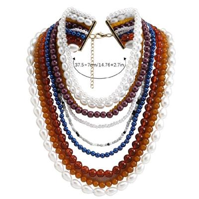Stylish Beaded Necklace Fashionable And High-End Retro Round Beads Neckchain Multi-Layer Banquet Accessory