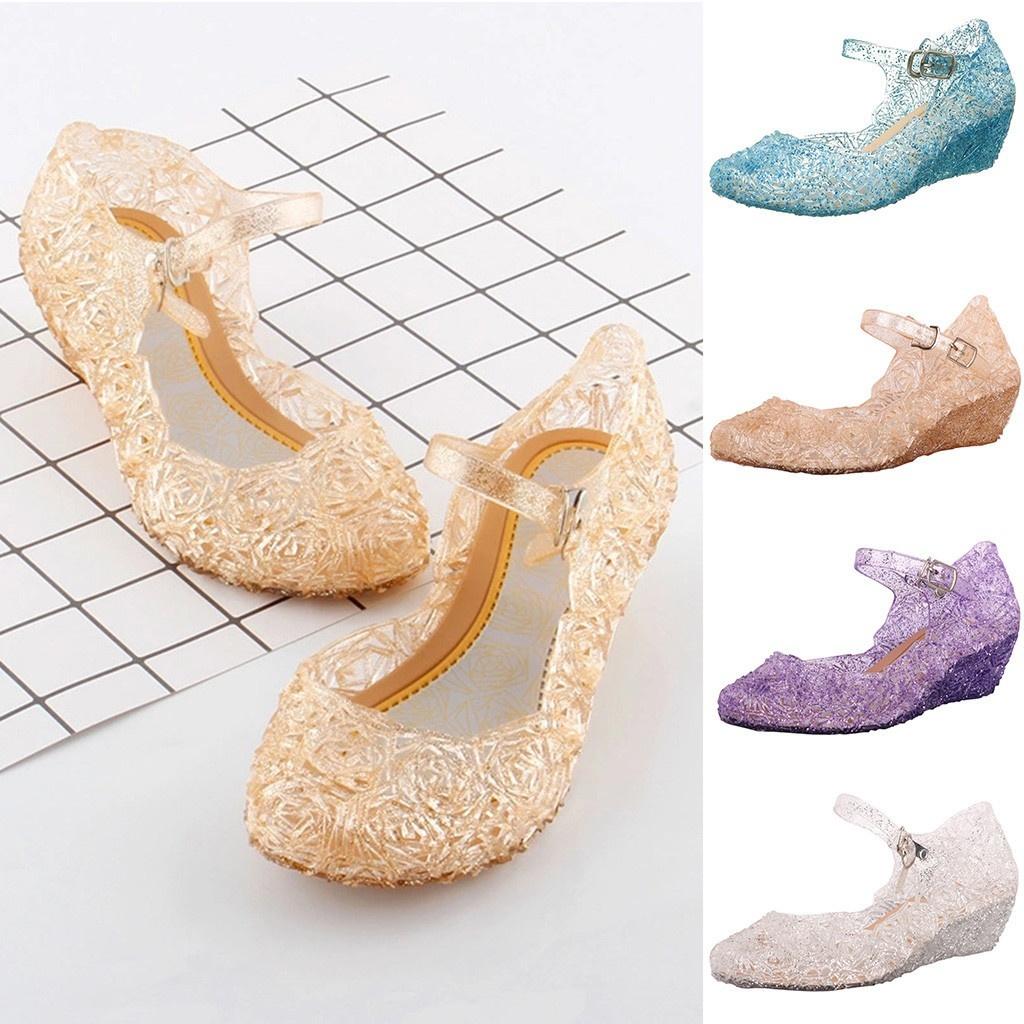Baby Girls Crystal Jelly Sandals Princess Cosplay Party Girl Dance Shoes Wedge Sandalas Fashion for Girls Nest Hollow Out Mesh Flats Shoes