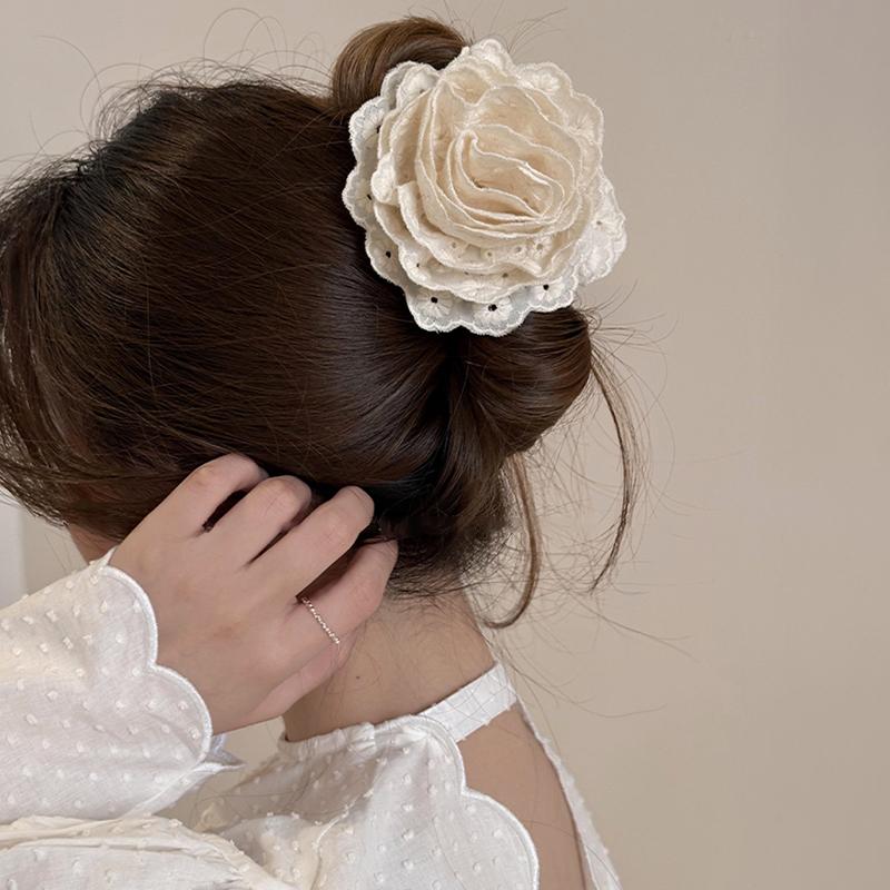 Flower Clip Rose Half-Tied Hairpin Women Headdress Big Flower Large Shark Claws