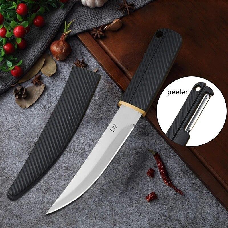 

Нож для фруктов из нержавеющей стали, домашний нож для фруктов, ковочный мачете, уличный режущий инструмент, портативный строгальный нож для дыни, кухонные аксессуары с корпусом 1pcs with cover чёрный