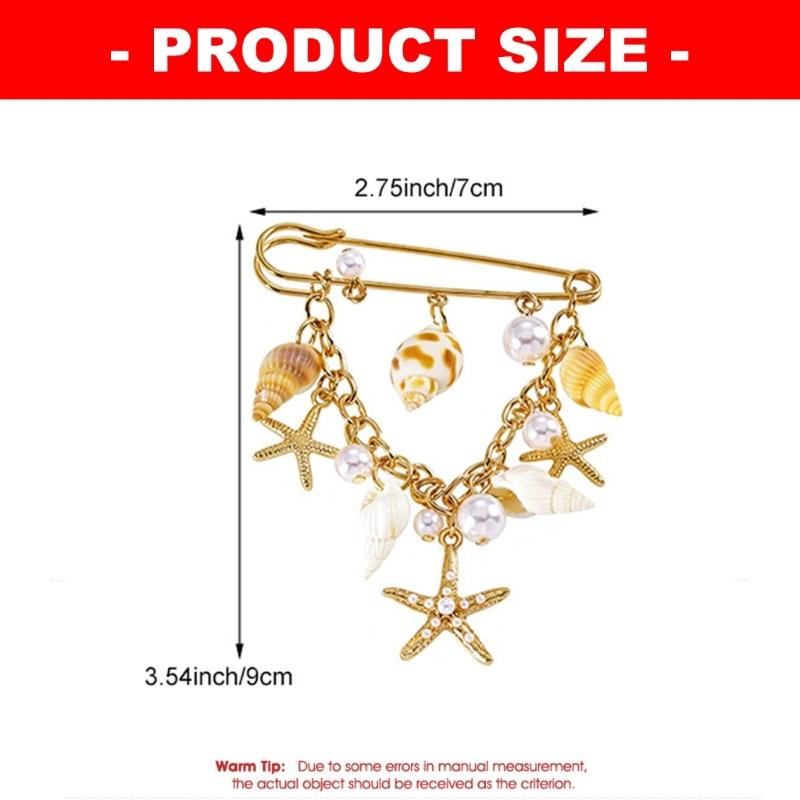 Lovely Beach Themed Alloy Brooch Featuring Shell And Starfish Decorative Chain Chest Flower For Casual Wear