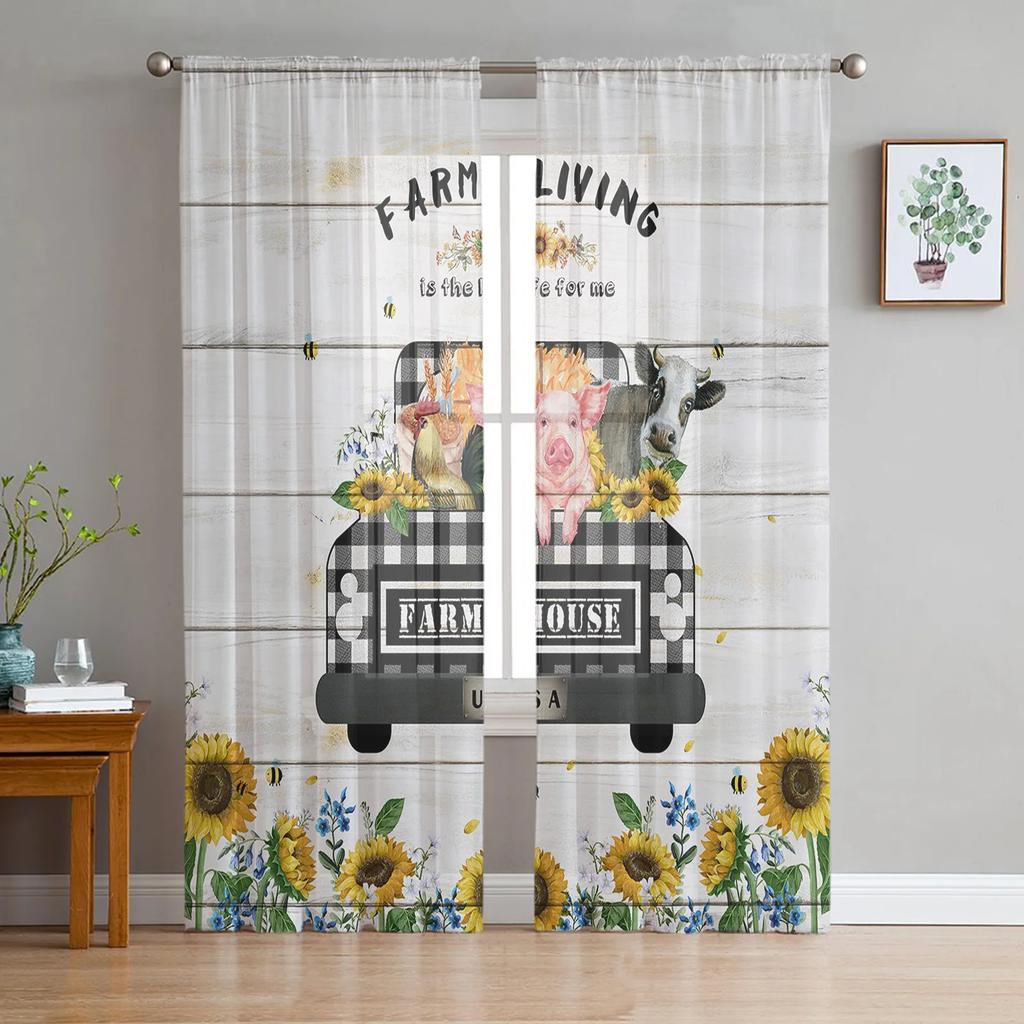 Summer Cactus Cow Skull Retro Chiffon Curtains Living Room Bedroom Home Decoration Window Voiles Tulle Curtain Sheer Made Of Polyester Area Decor