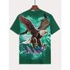 Herre Vintage Ørn Grafisk Trykk T-skjorte - Rund Hals, Kort Erme, Lett Stretch, Polyester, Vanlig Passform, Sommer Utendørs T-skjorte - Dyremønster