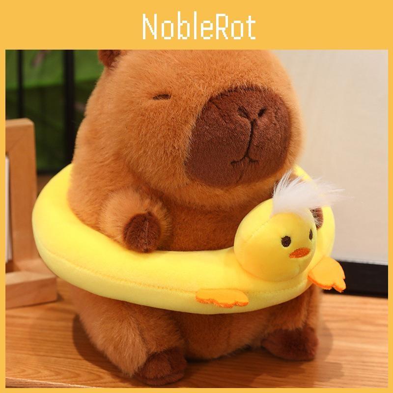 Cute Capybara Plush Toy With Detachable Swim Ring Soft Stuffed Doll Animal