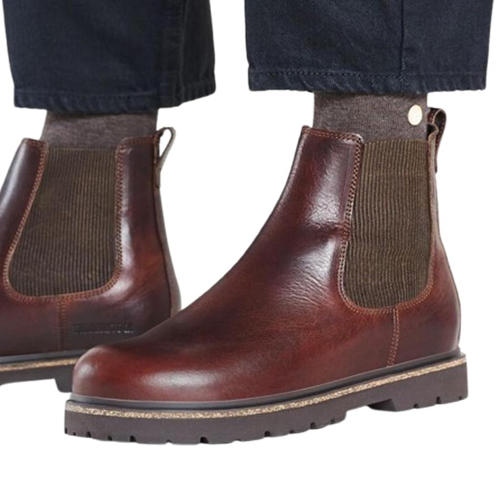 Birkenstock Highwood Slip On Men's Leather Boots Side Gore Regular Width Braun 1025718 Chocolate EU43