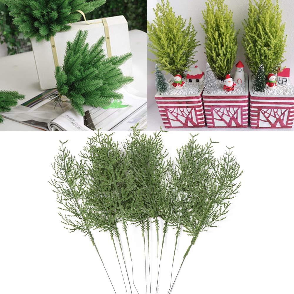 10pcs DIY Wreath Gifts Christmas Pine Branches Simulation Green Plant  Desktop Living Room Decor