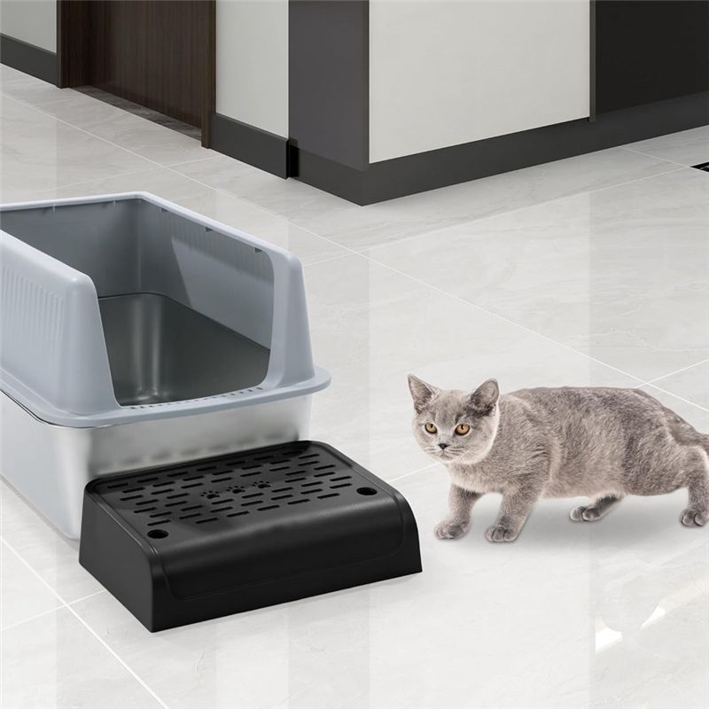 M-Modern-Cat Litter Box Ramp With Filter Function, Double Layered Self-Cleaning Cat Litter Box Litter Trapper With Storage
