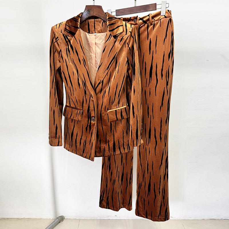 

Premium Autumn/Winter 2026 Tiger Print Velvet Suit Jacket Set S печати тигр