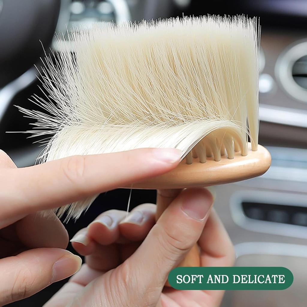 High Density Ultra Soft Detail Brush Kit - Automotive Interior Cleaning Tool With Soft Hair, Wooden Handle, Deep Cleaning For Keyboards, Laptop, Sofa