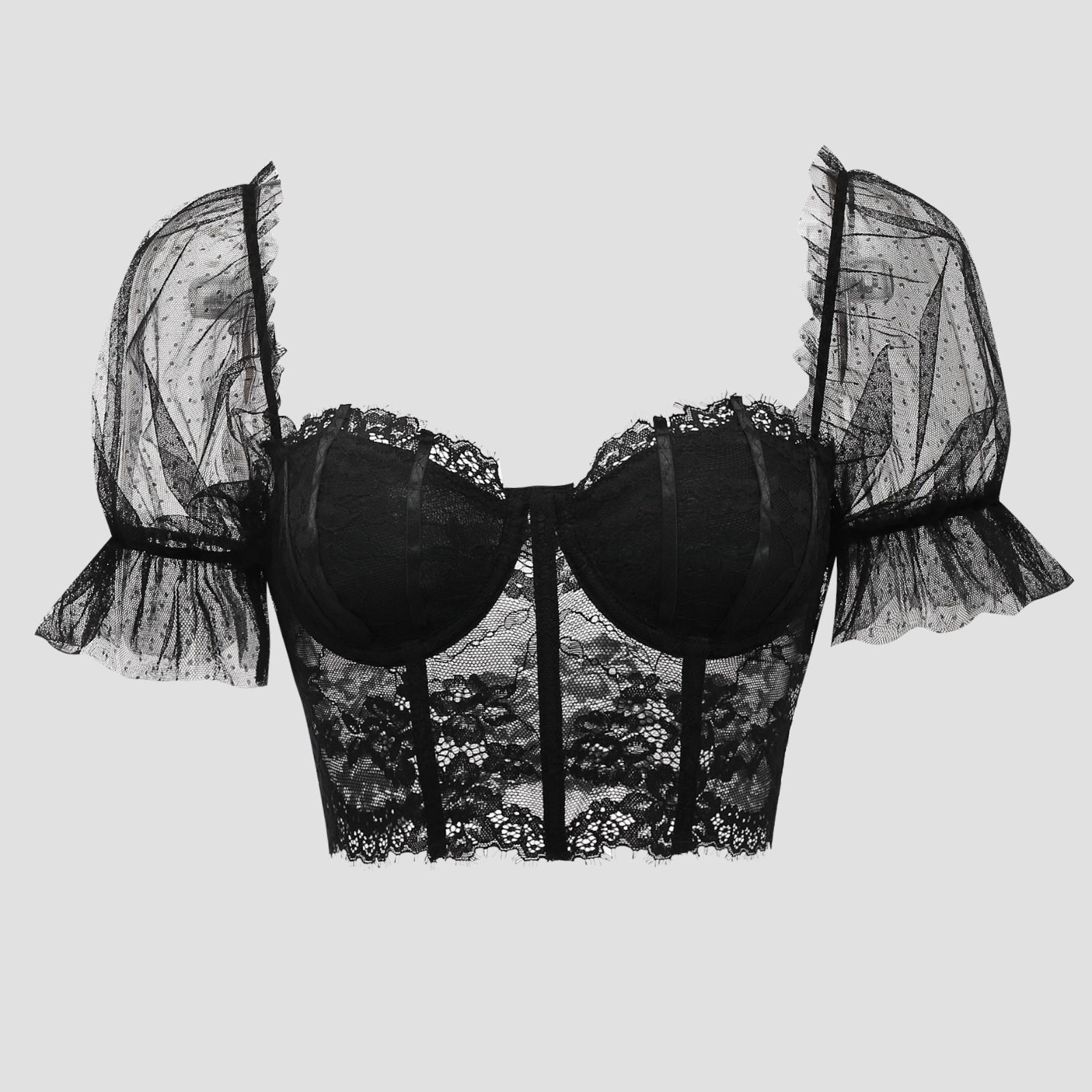 Женский топ с косточками и кружевом L