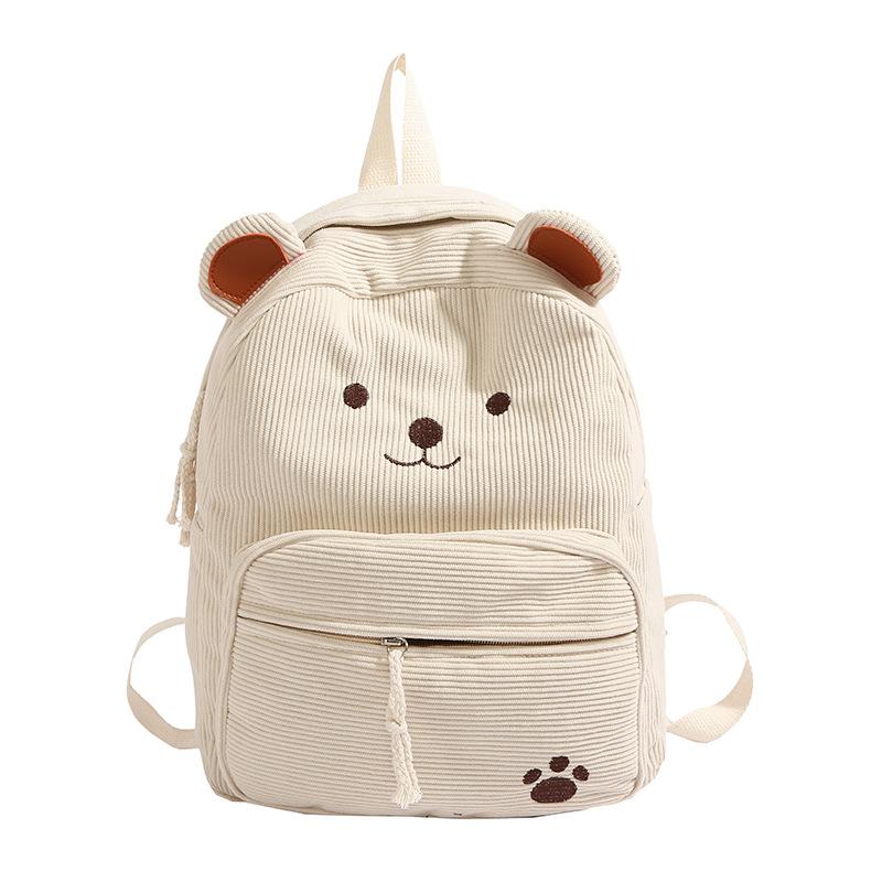 Corduroy bear backpack college style girl cute backpack student casual cartoon large capacity schoolbag