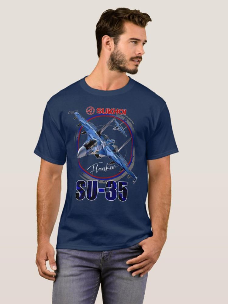 Russian Sukhoi Su-35 Super Flanker Fighter T-Shirt 100% Cotton O-Neck Summer Short Sleeve Casual Mens T-shirt Size S-3XL