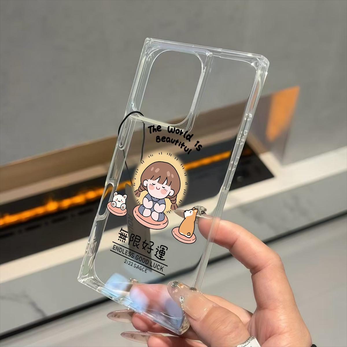 

Clear Square Back Tube Case Protection For iPhone 16 ProMax 12 14 Pro Max 13 15 Plus 11 Anti-Oxygen,Infinite Good Luck Pattern Casing iphone 16