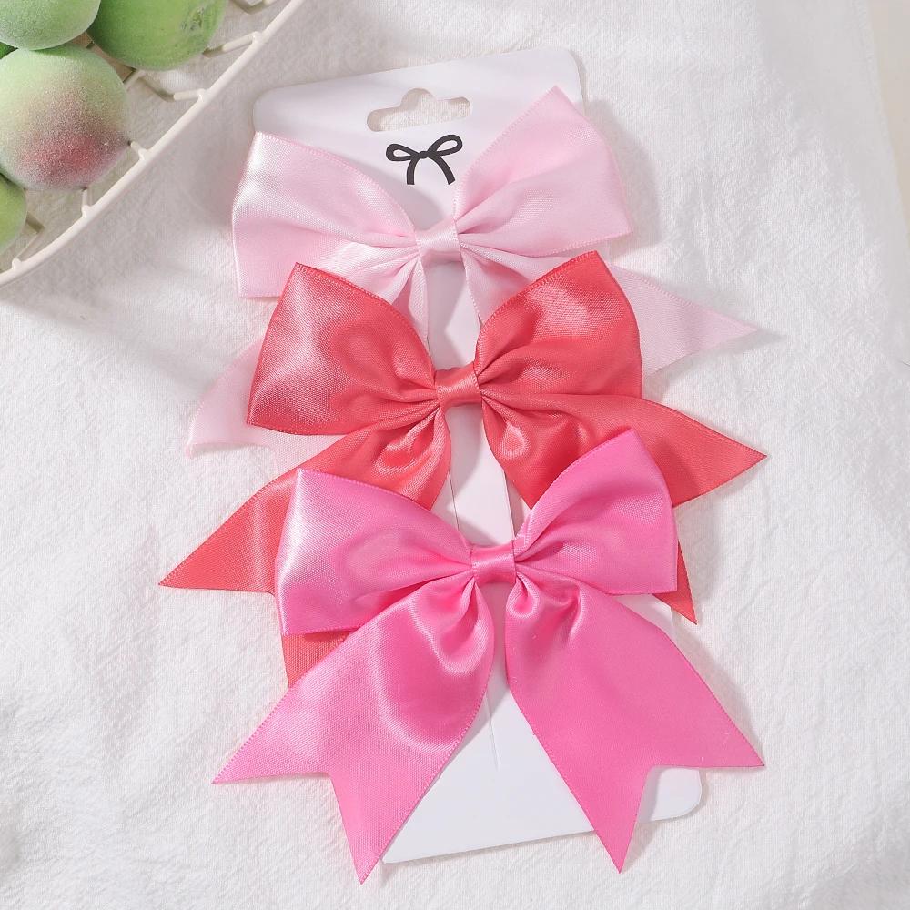2/3Pcs/Set Lovely Solid Color Ribbon Bows Hair Clip for Kids Girls Hairpins Barrettes Handmade Headwear Baby Hair Accessories