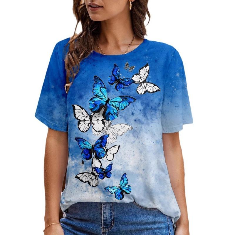 

Женская футболка большого размера с круглым вырезом и принтом бабочки 3D, с короткими рукавами, женская футболка 4xl