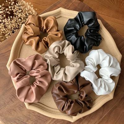 Solid Color PU Leather Scrunchies Elastic Hair Bands Ties Women Ponytail Holder Headbands Fashion Hair Accessories For Girl