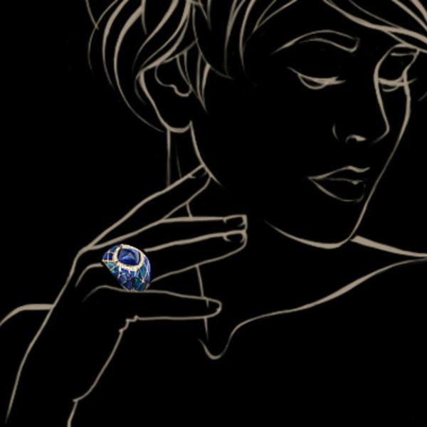 European & American Fashion Blue Gemstone Zircon Diamond Ring with Retro Oil Drop Design