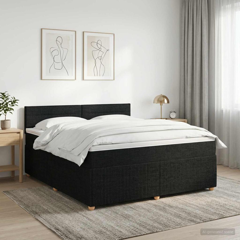 Box Spring Bed with Mattress Black 140 X 190 Cm Fabric