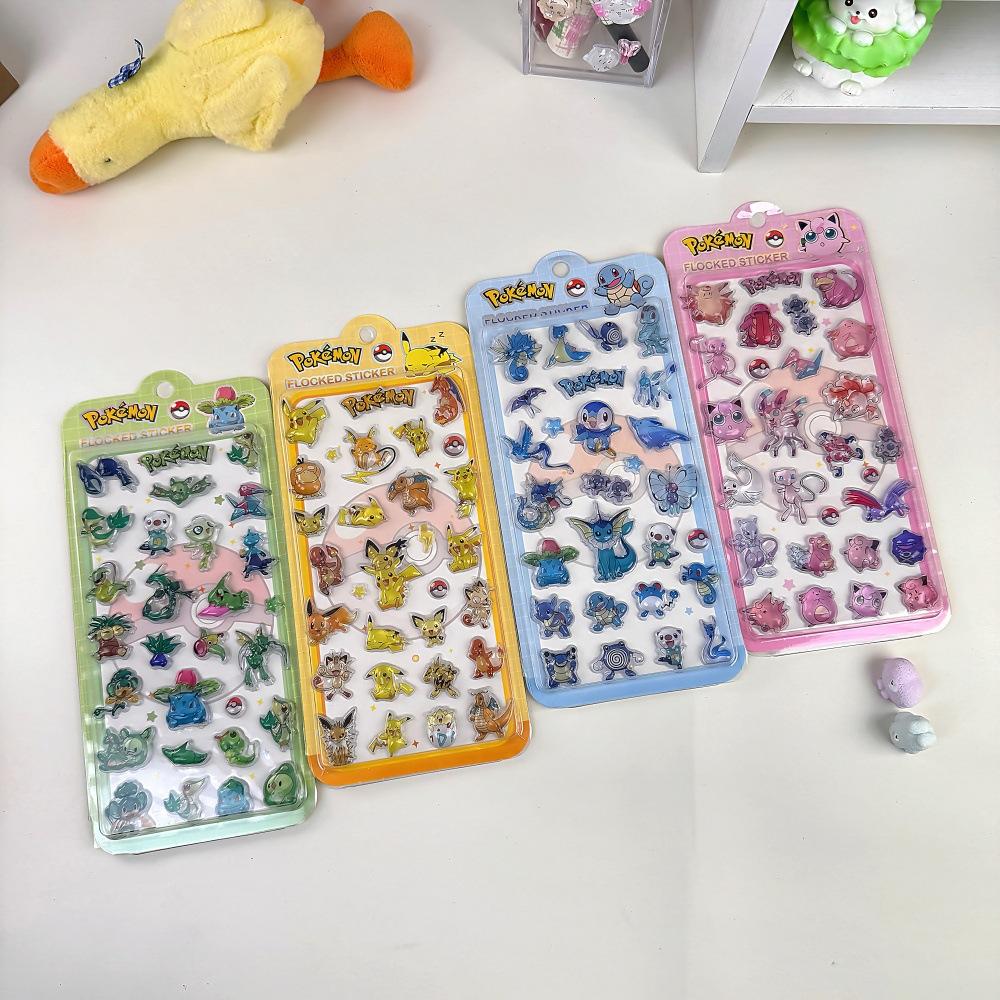 Lovely Cute 3D Crystal Embossed Pokmon Stickers for Kids Journal Decor and Reward Cartoon Waterproof DIY Scrapbooking Stickers