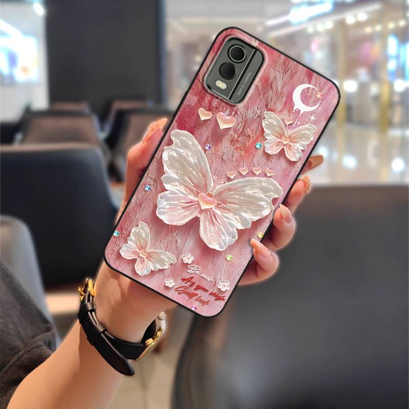 Cute Anti-dust Phone Case For Nokia C32 Waterproof Flower Back Cover Full Wrap Dirt-resistant Durable Protective TPU