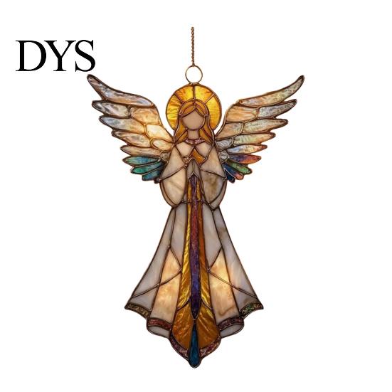 Christmas Gift Tags for Friends Stained Glass Style Angel Ornament, 2D Acrylic Tree Hanging Retro Holiday Party Supplies Decoration with Gold String,