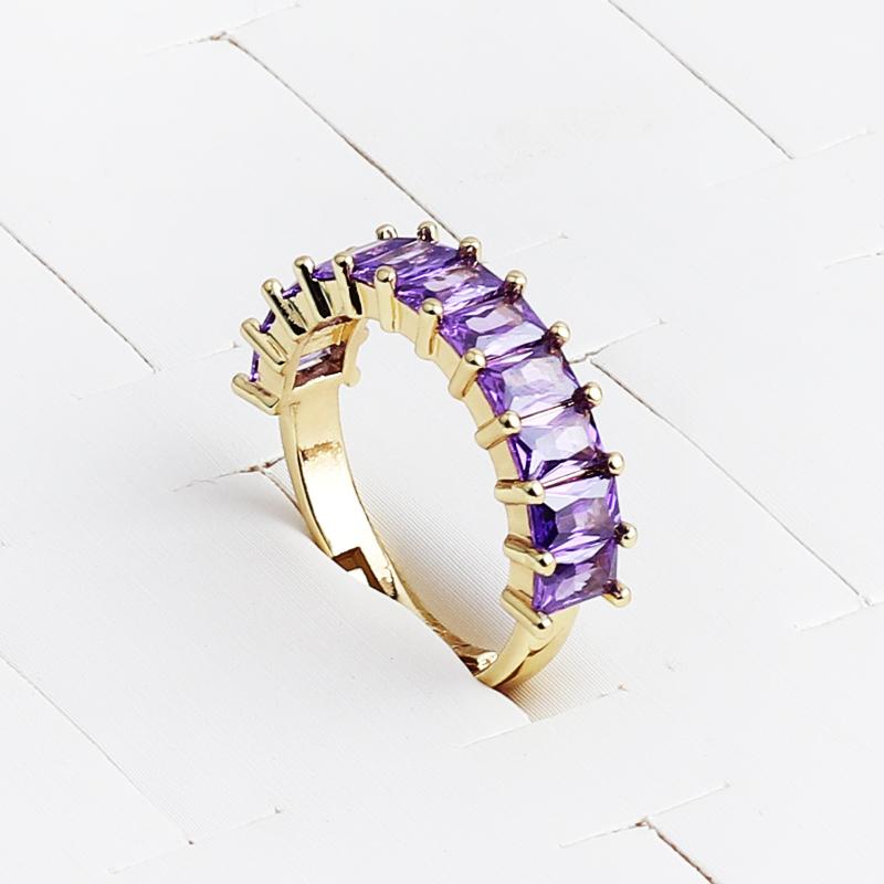 Square Design 18K Gold Plated Baguette Rings For Women Men Party Gift Charm Multicolor CZ Finger Rainbow Zircon HIp Hop Jewelry
