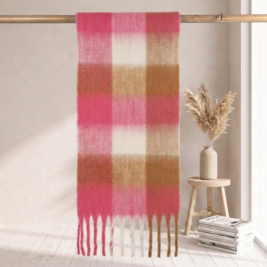 | Imitation mohair plaid scarf | Autumn and winter warm AC grid | Support LOGO customization