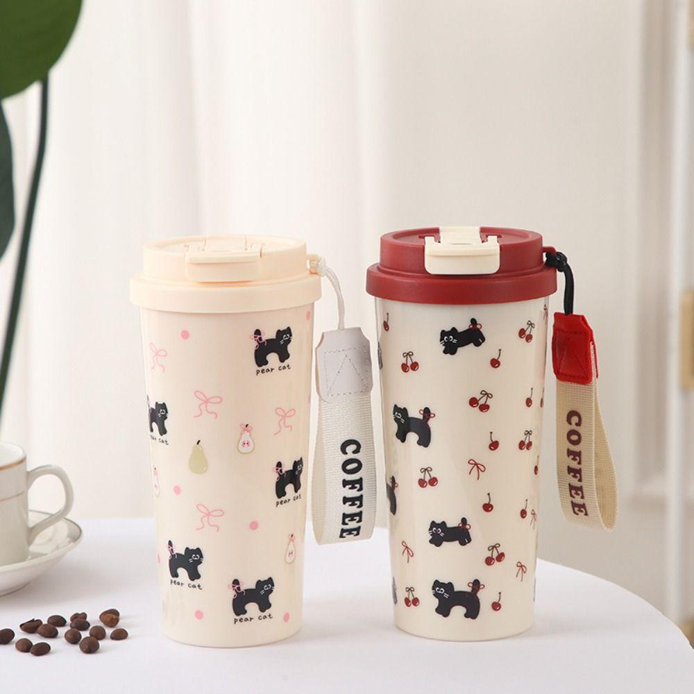 Cute 550ml Water Cup Leak-proof Double Drinking Plastic Cups Large Capacity Carrying Rope Water Bottle Student
