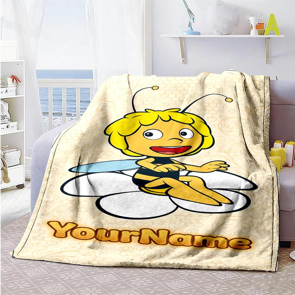 Biene Maja Customize Your Name Blanket Gift Customizable Blanket Soft & Cozy Perfect for Office Bedding Living Room Office Chair All-Season Use
