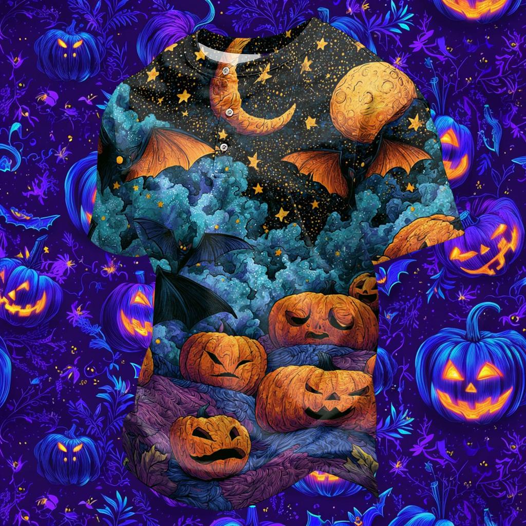 Men's Quick Dry Round Neck Short Sleeve T-Shirt with Halloween Print for Workout and Running