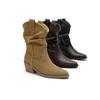 Fashion Women Thick Heel Western Boots Women Faux Suede Chunky Heeled Ankle Boots Autumn New Sewing Slip on Knight Pointed Botas Mujer